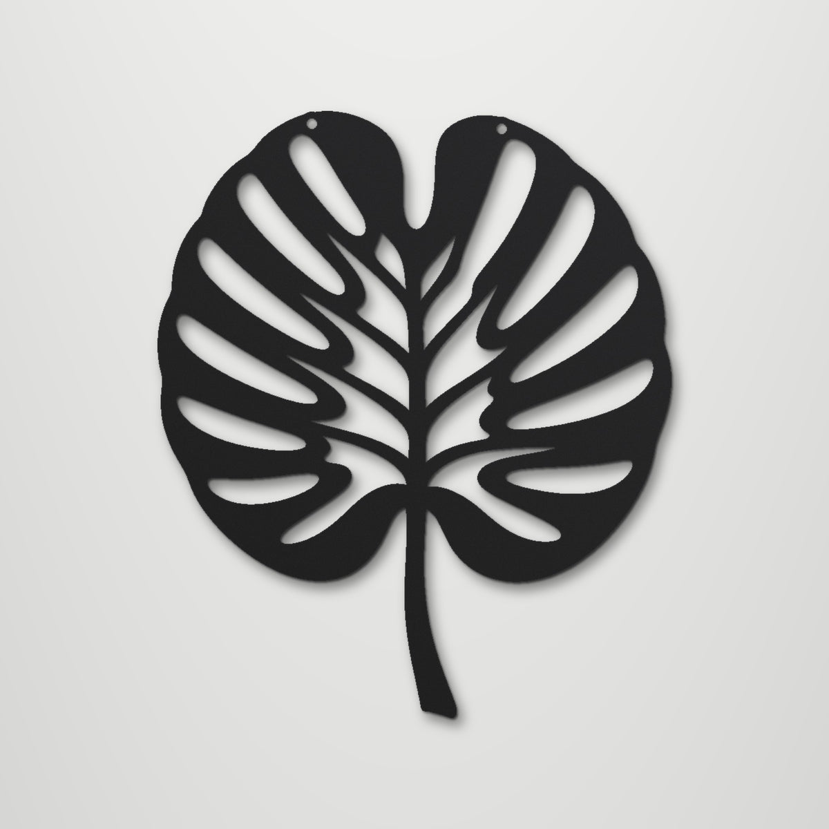 Monstera Leaf laser cut steel wall art in matte black, front view
