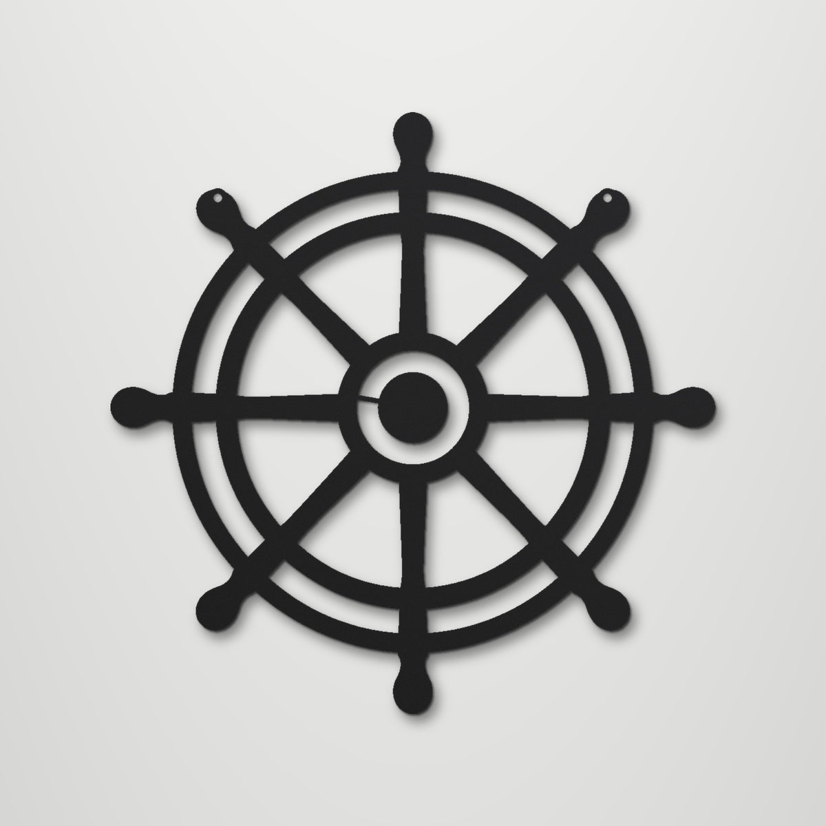 Ship's Wheel laser cut steel wall art in matte black, front view