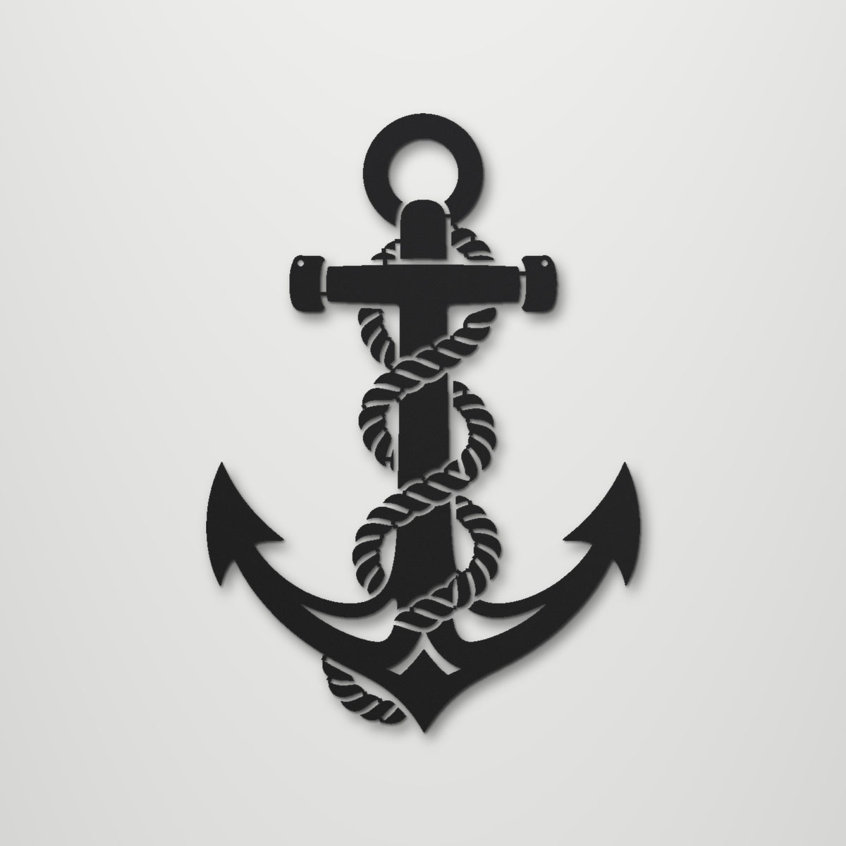 Anchor and Rope laser cut steel wall art in matte black, front view