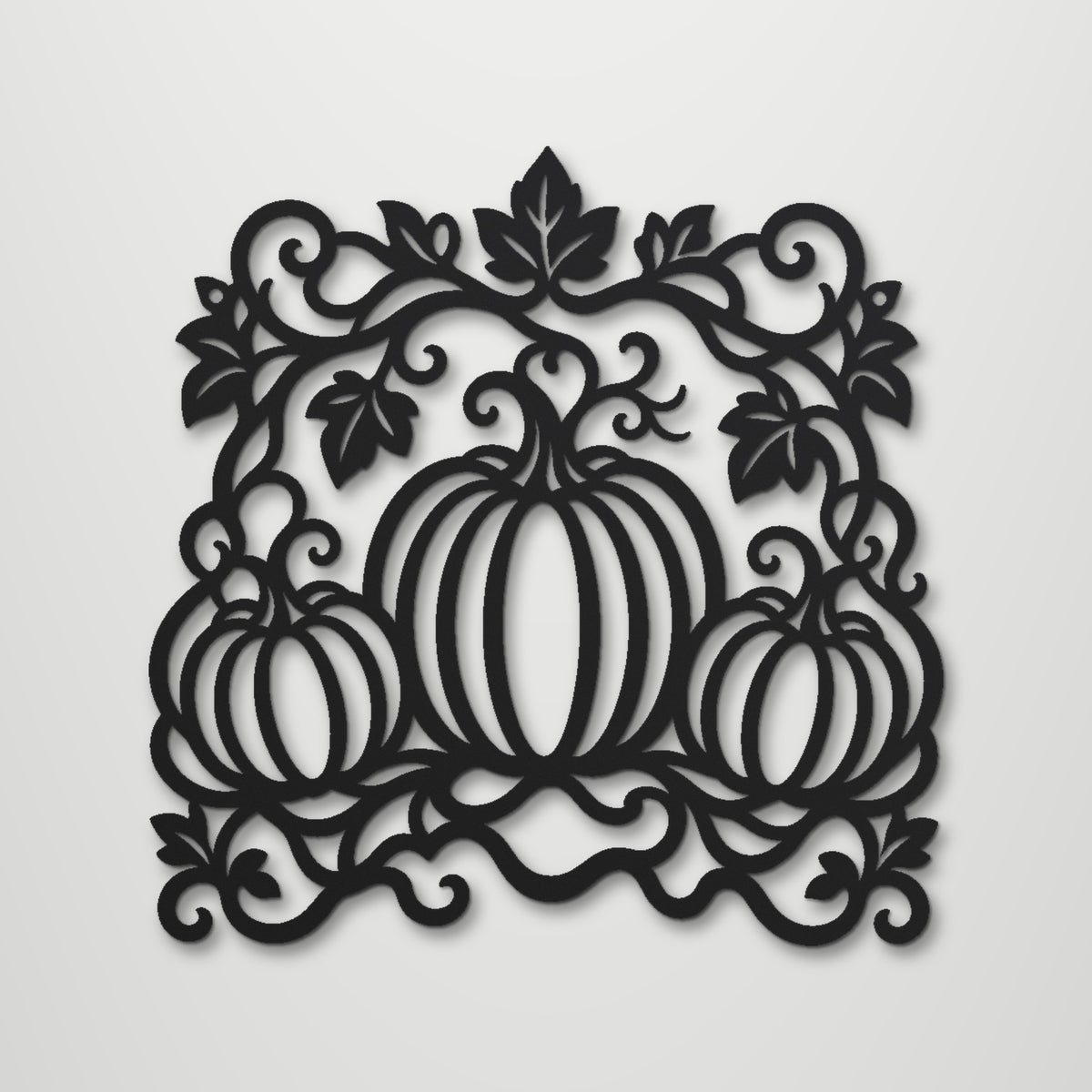 Pumpkin Harvest laser cut steel wall art in matte black, front view