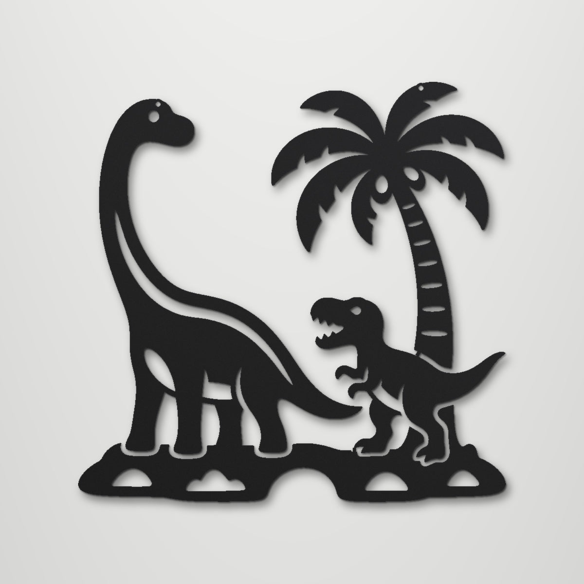 Dinosaur Friends laser cut steel wall art in matte black, front view