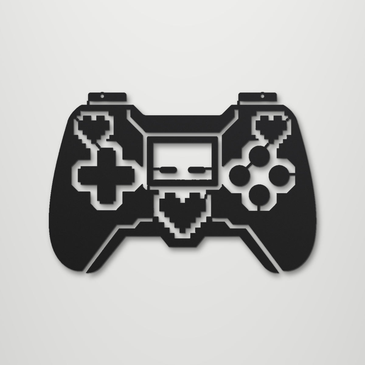 Retro Gamepad laser cut steel wall art in matte black, front view