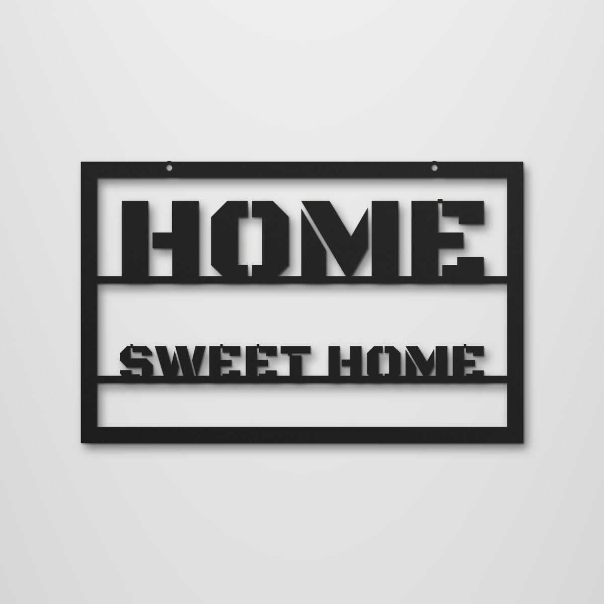 Home Sweet Home laser cut steel wall art in matte black, front view