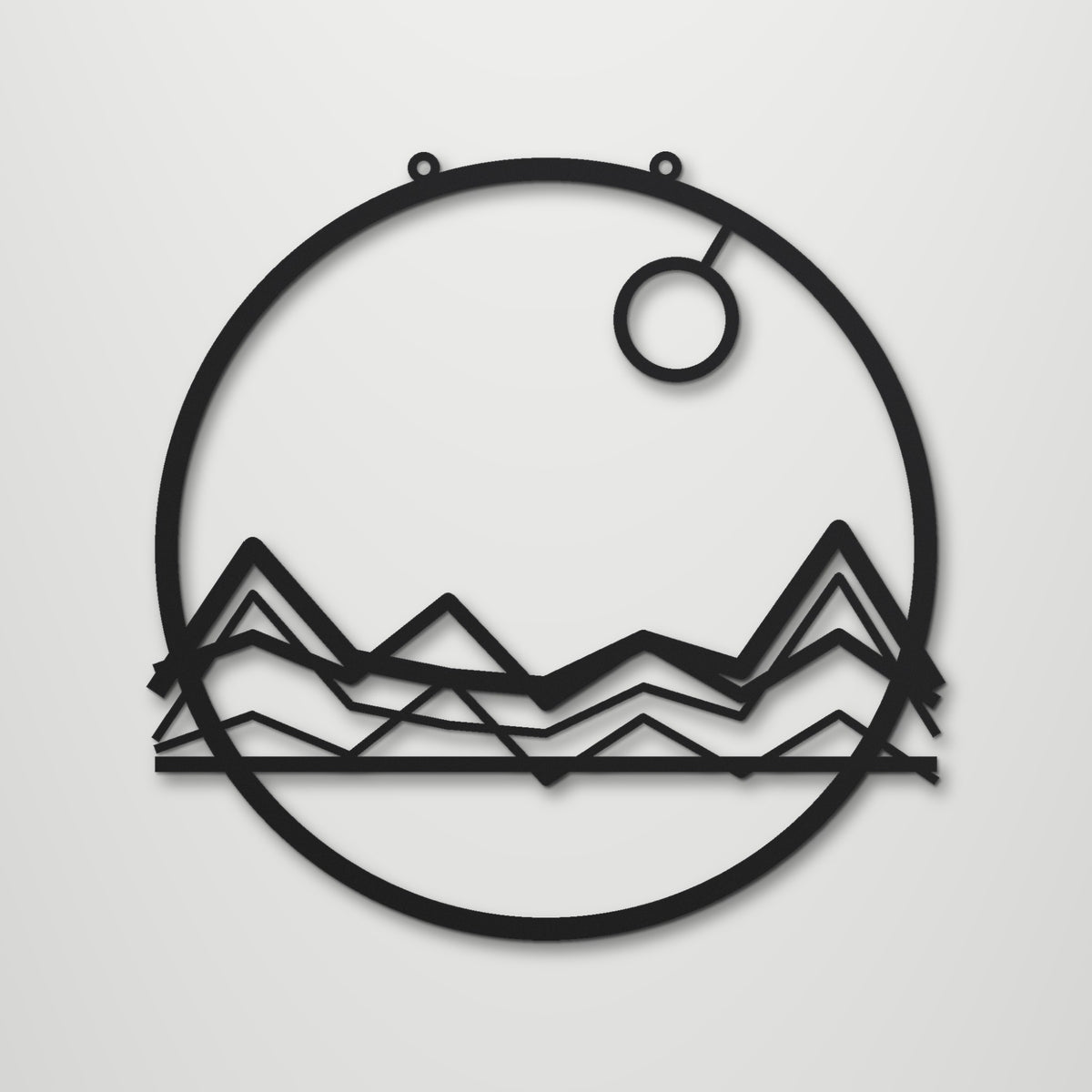 Minimal Mountains laser cut steel wall art in matte black, front view