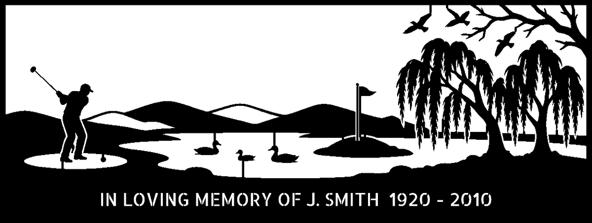 Golfer by the Lake Memorial Bench (Personalised) – laser-cut back panel design