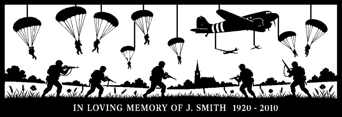 D-Day Airborne Memorial Bench (Personalised) – laser-cut back panel design