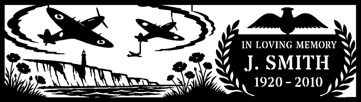 Spitfires Over Dover Memorial Bench (Personalised) – laser-cut back panel design
