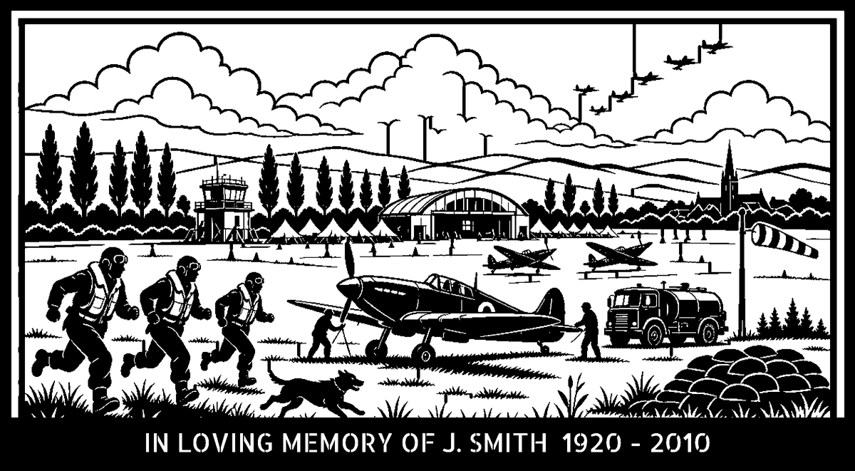 Hurricane Scramble Memorial Bench (Personalised) – laser-cut back panel design