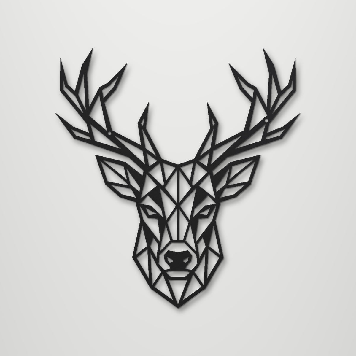Geometric Stag Head laser cut steel wall art in matte black, front view