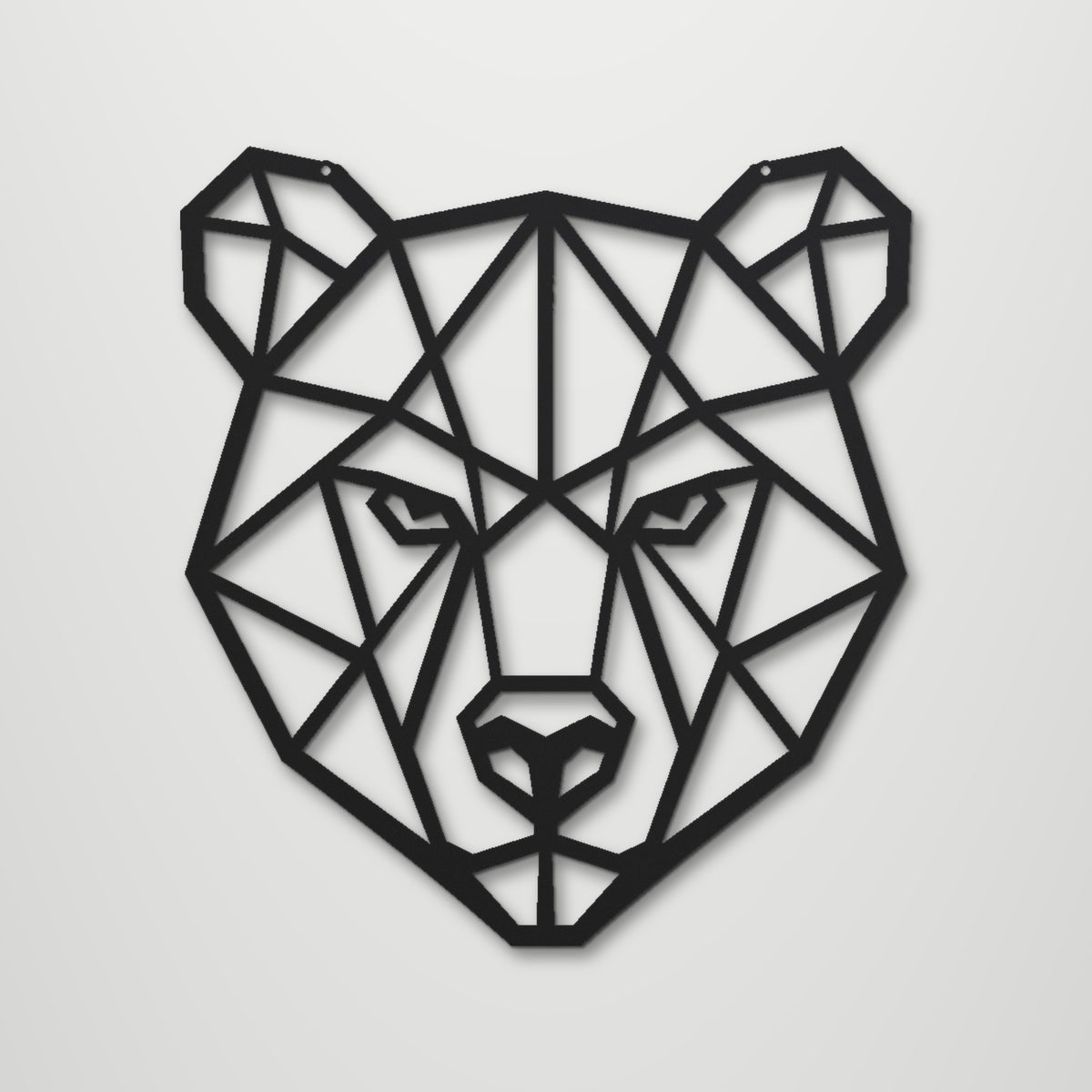 Geometric Bear Head laser cut steel wall art in matte black, front view