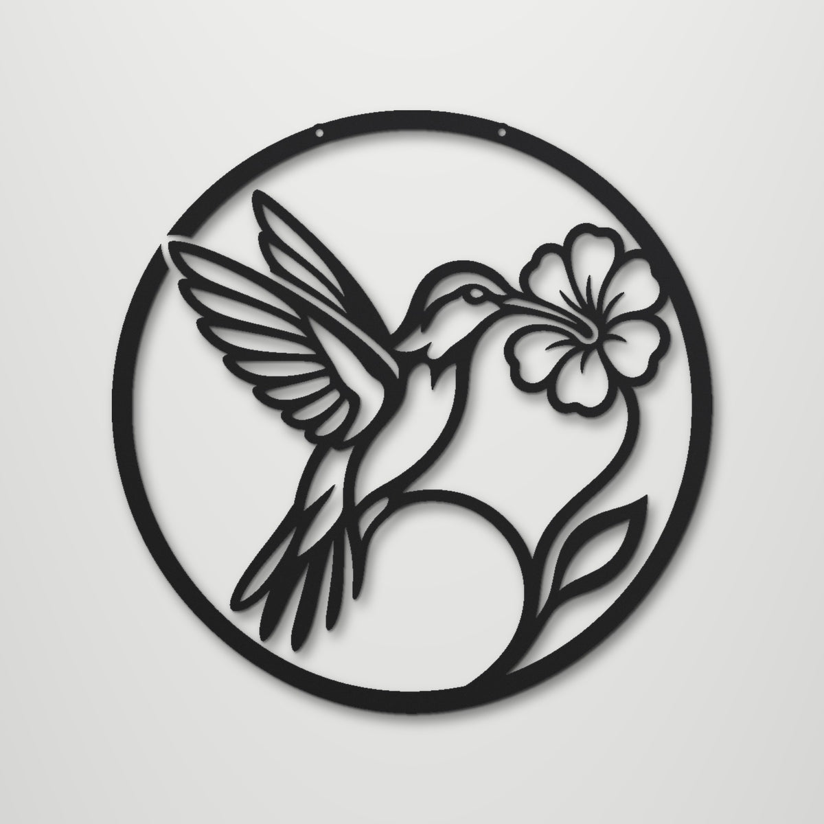 Line Art Hummingbird laser cut steel wall art in matte black, front view