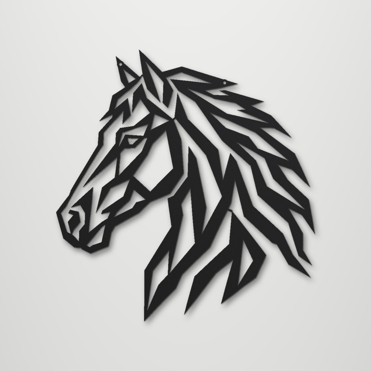 Geometric Horse Head laser cut steel wall art in matte black, front view