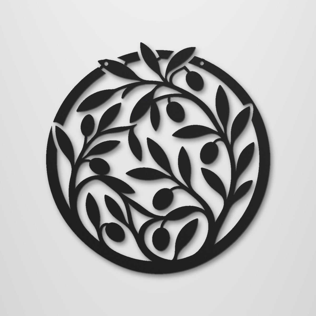 Olive Branch Wreath laser cut steel wall art in matte black, front view
