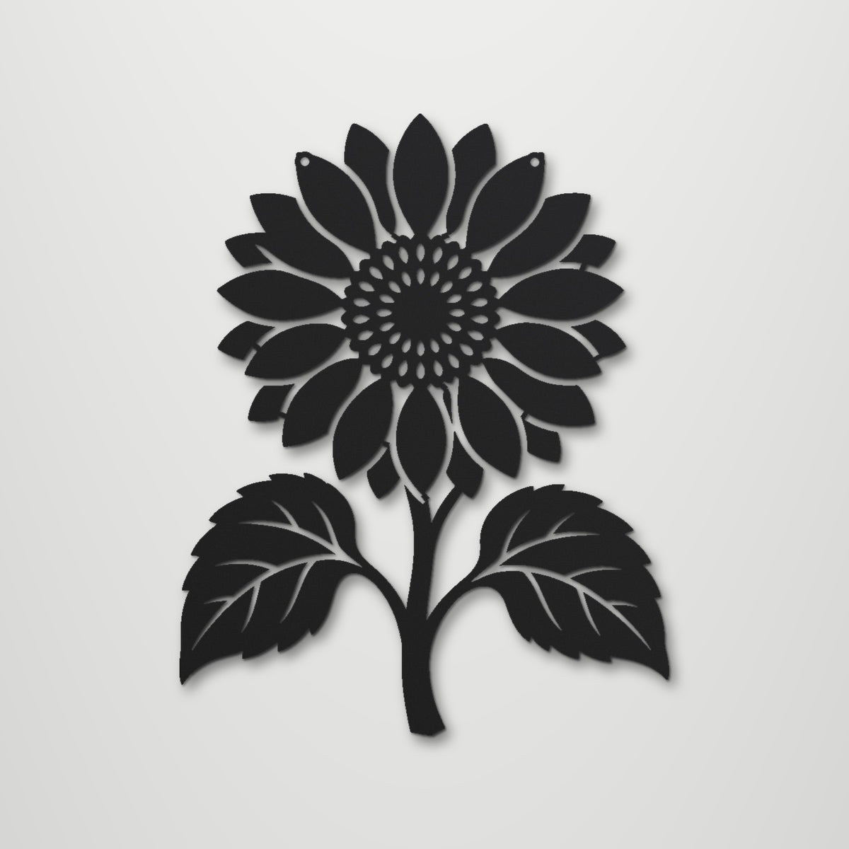 Sunflower laser cut steel wall art in matte black, front view