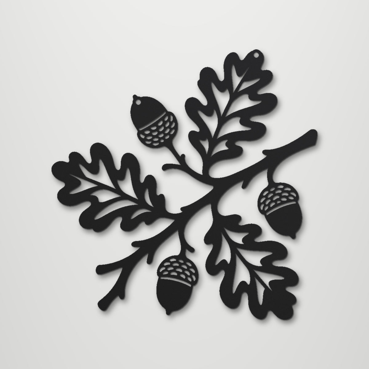 Oak Leaf and Acorn laser cut steel wall art in matte black, front view