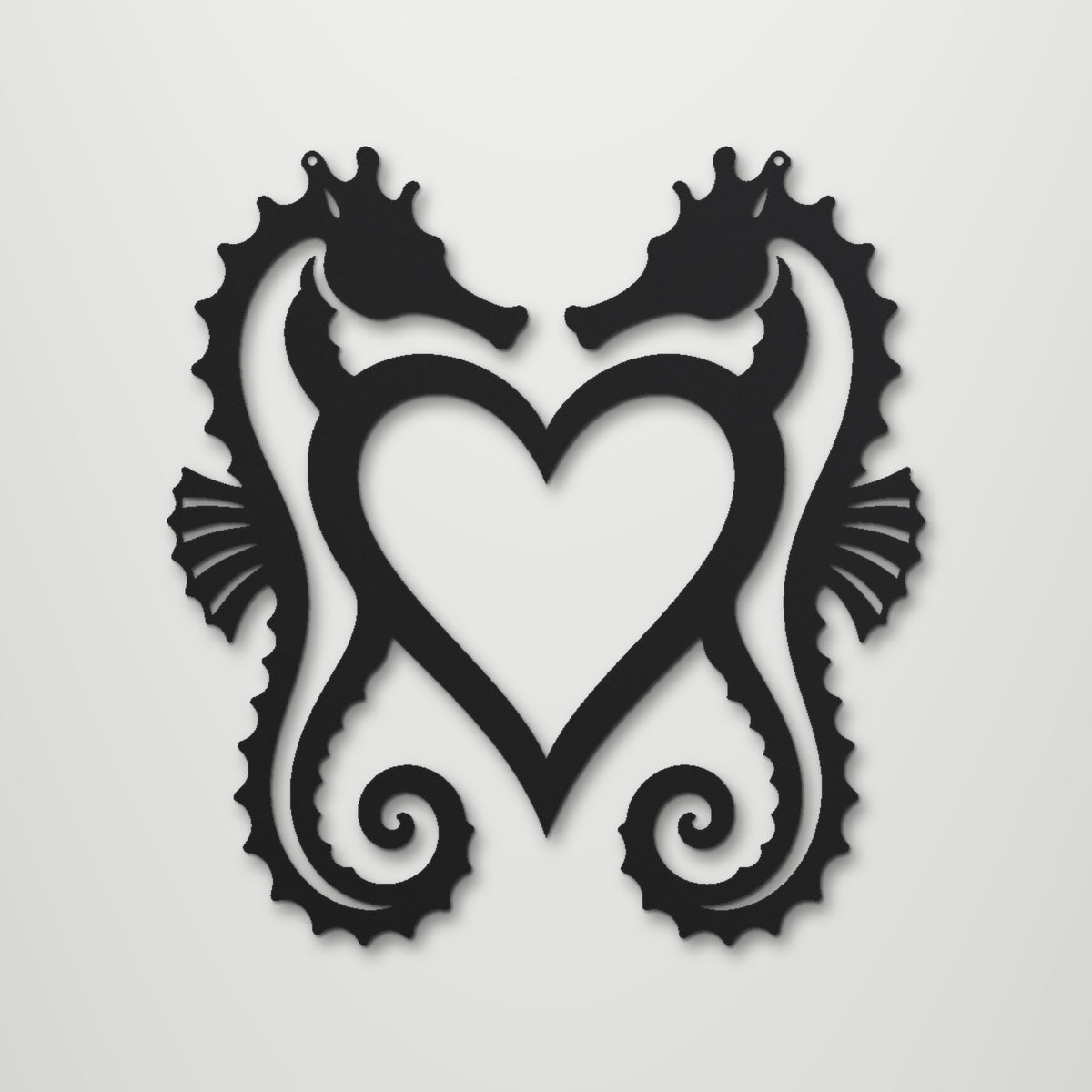 Seahorse Pair laser cut steel wall art in matte black, front view