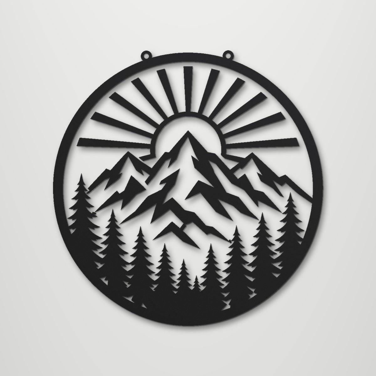 Mountain Range Panorama laser cut steel wall art in matte black, front view
