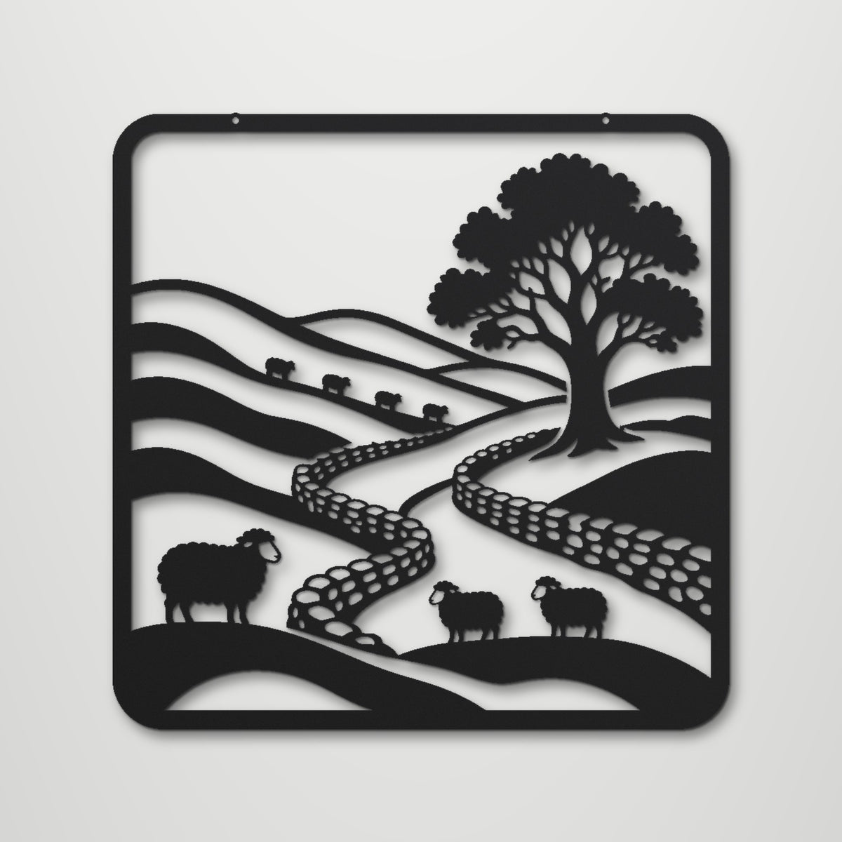 Peak District Hills laser cut steel wall art in matte black, front view