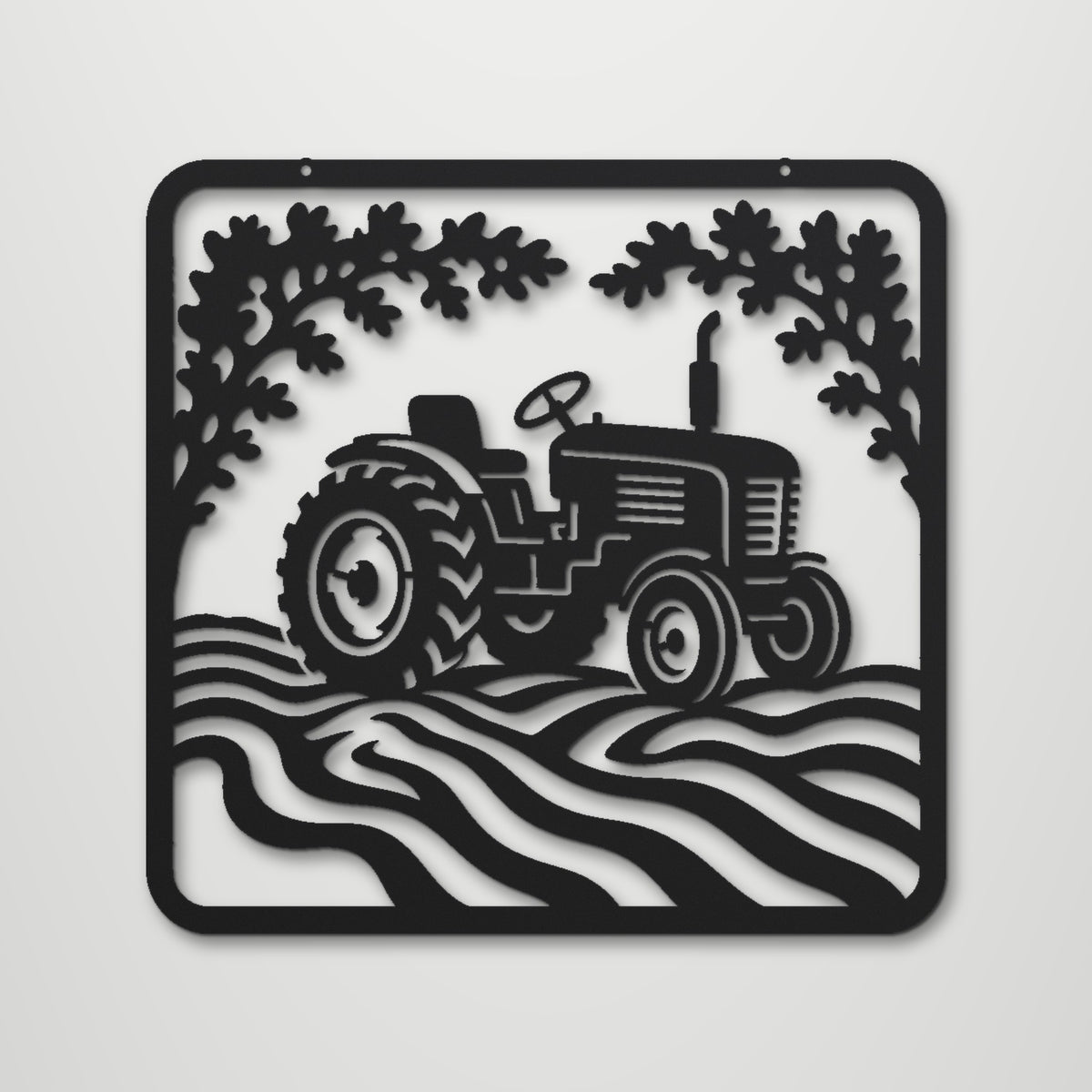 Tractor in the Field laser cut steel wall art in matte black, front view