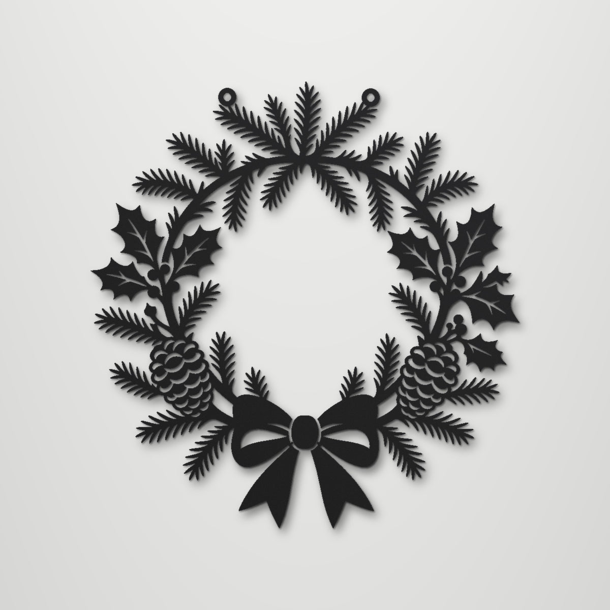 Christmas Wreath laser cut steel wall art in matte black, front view