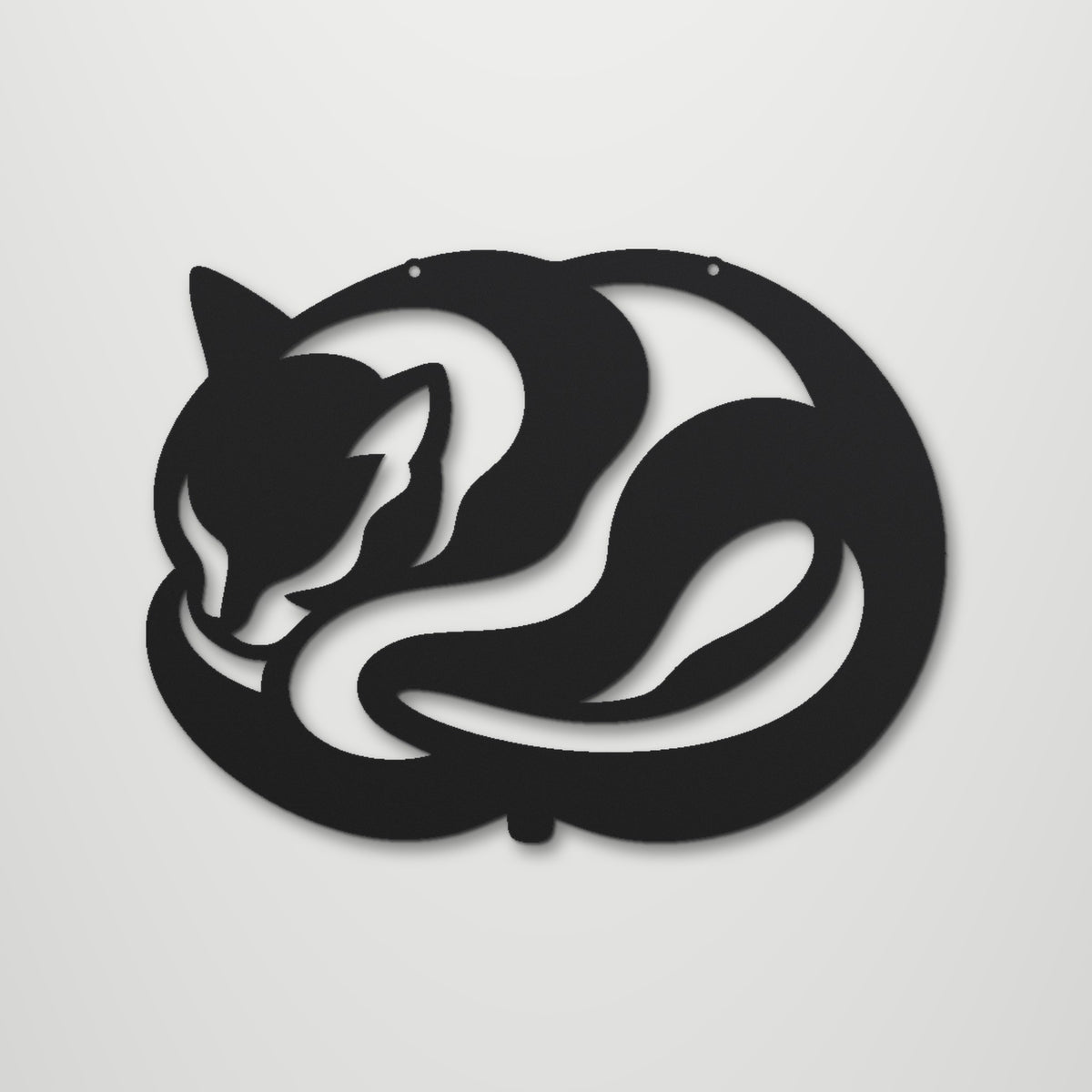 Sleeping Cat laser cut steel wall art in matte black, front view