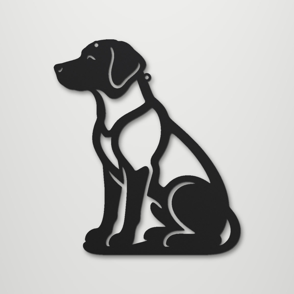 Sitting Labrador laser cut steel wall art in matte black, front view