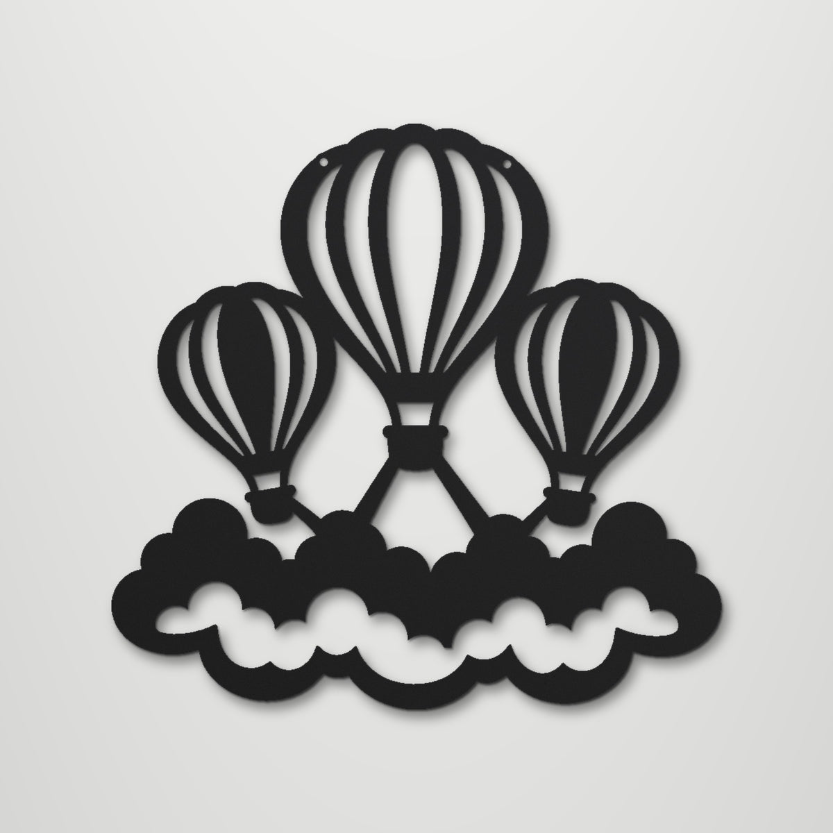 Hot Air Balloons laser cut steel wall art in matte black, front view