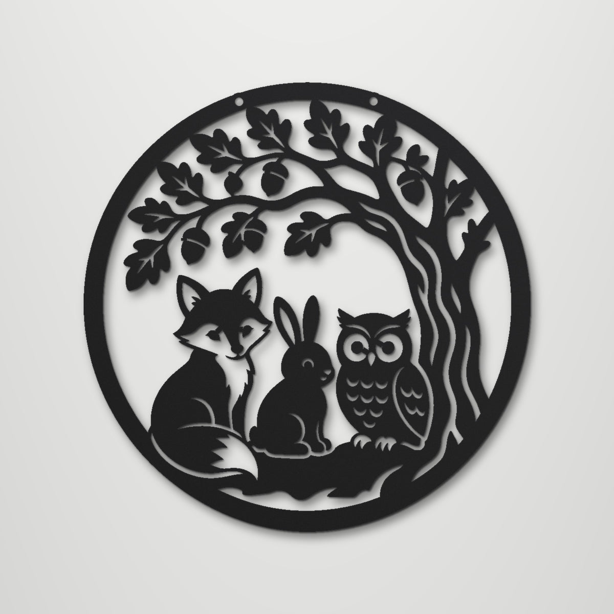 Woodland Animals laser cut steel wall art in matte black, front view