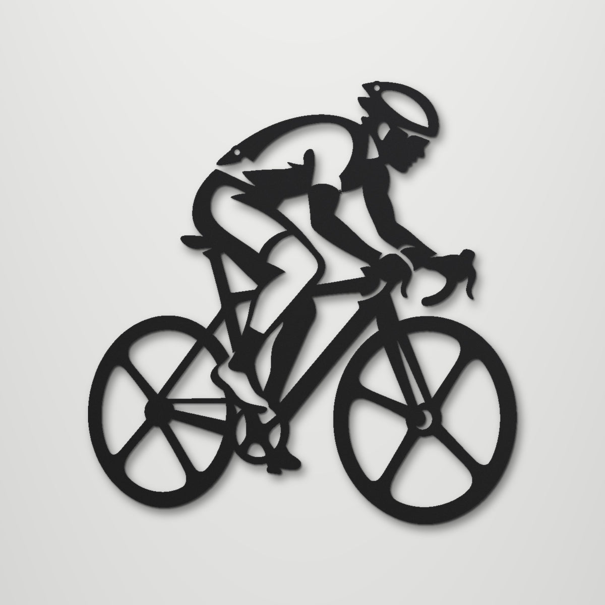 Road Cyclist laser cut steel wall art in matte black, front view