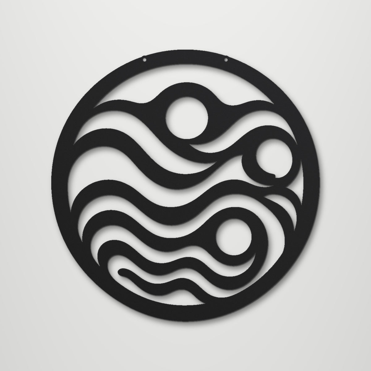 Abstract Waves laser cut steel wall art in matte black, front view