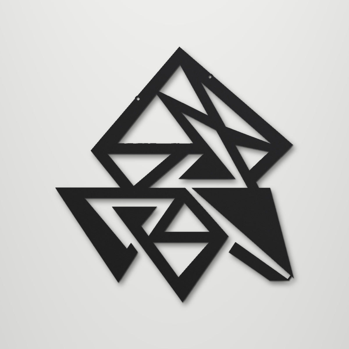 Geometric Triangles laser cut steel wall art in matte black, front view