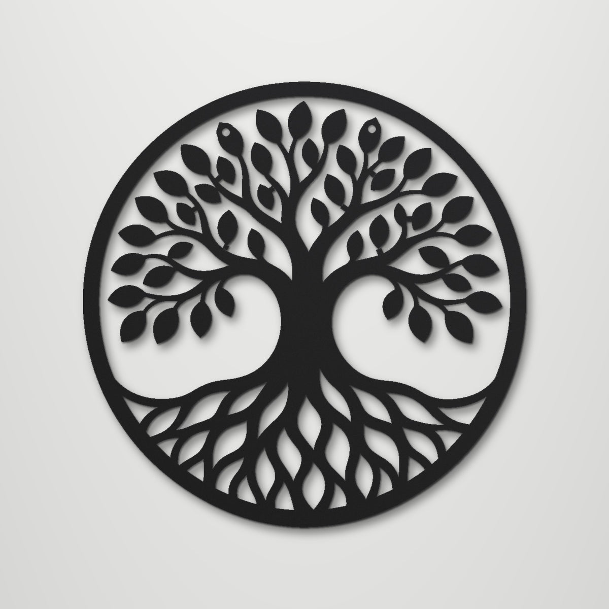 Tree of Seasons laser cut steel wall art in matte black, front view