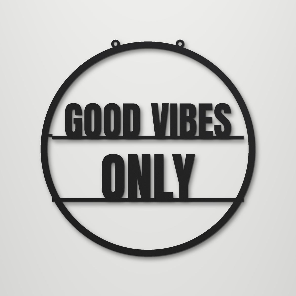 Good Vibes Only laser cut steel wall art in matte black, front view