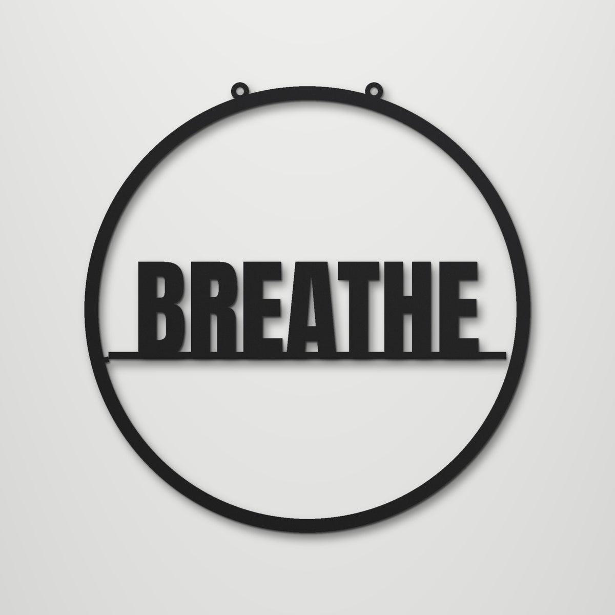 Breathe laser cut steel wall art in matte black, front view