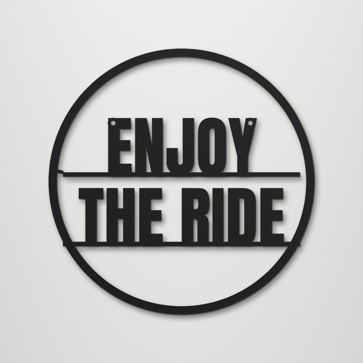 Enjoy The Ride laser cut steel wall art in matte black, front view