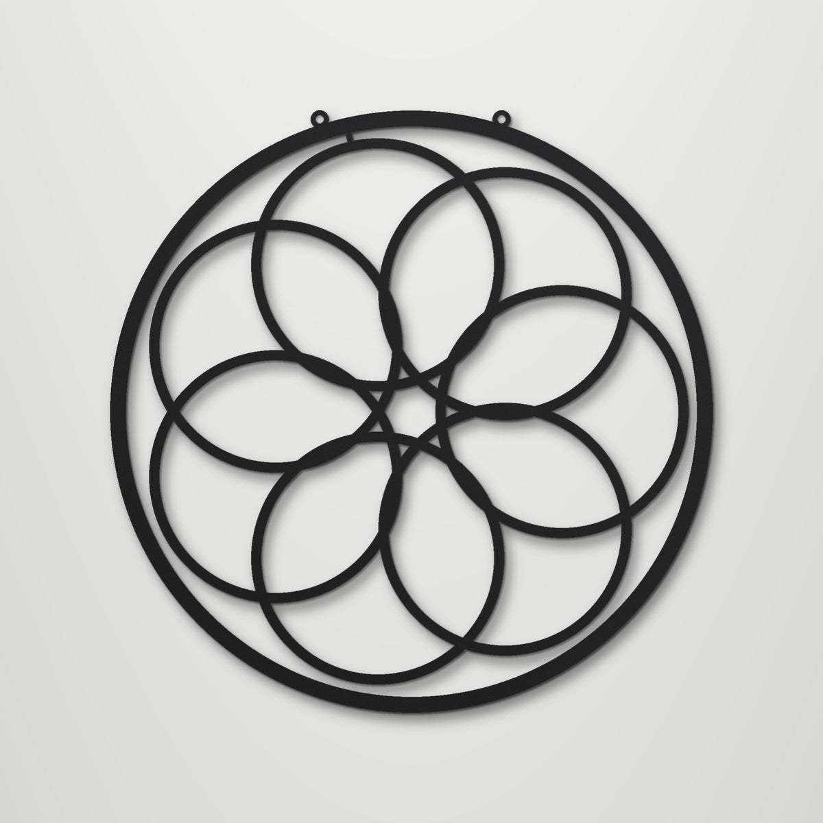 Minimal Circles laser cut steel wall art in matte black, front view