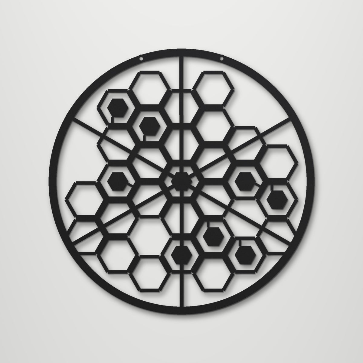 Geometric Hexagons laser cut steel wall art in matte black, front view