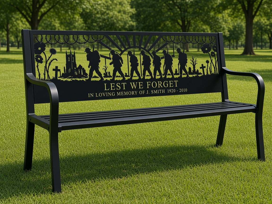 WW1 Lest We Forget Memorial Bench (Personalised) – illustrative mockup