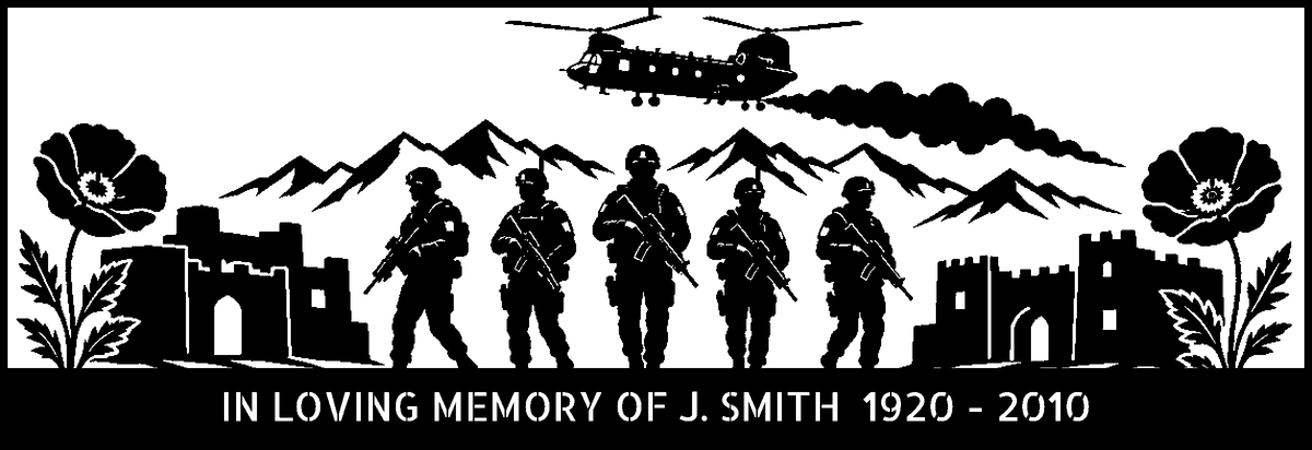Helmand Patrol Memorial Bench (Personalised) – laser-cut back panel design