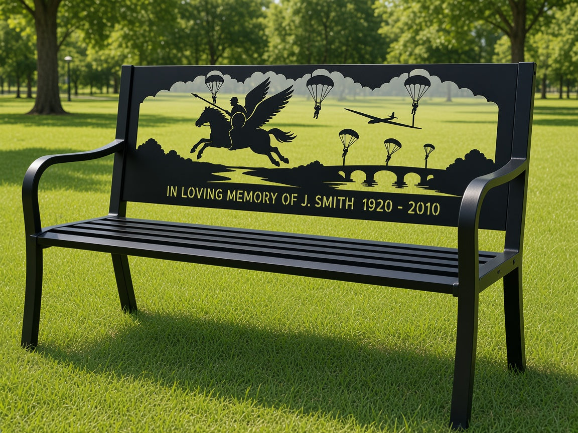 Pegasus Airborne Memorial Bench (Personalised) – illustrative mockup
