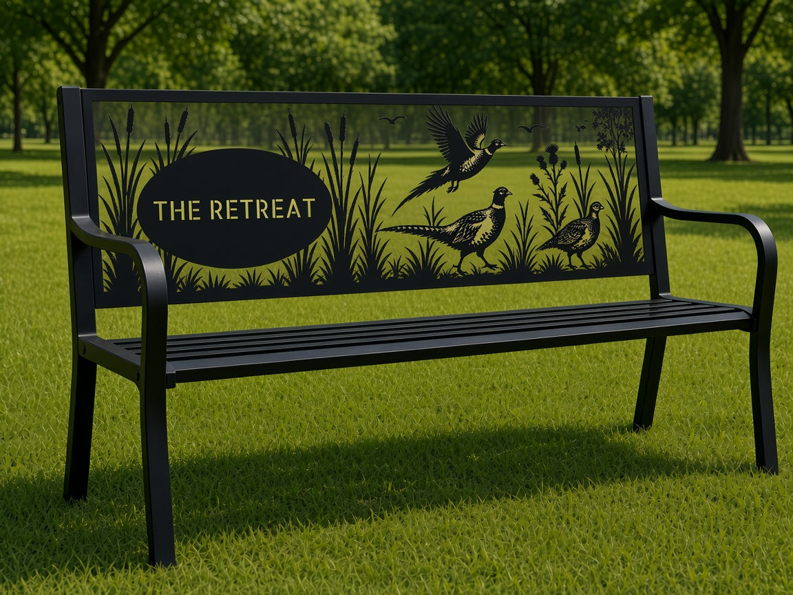 Pheasants Memorial Bench (Personalised) – illustrative mockup