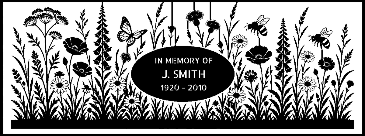Wildflower Meadow Memorial Oval Memorial Bench (Personalised) – laser-cut back panel design
