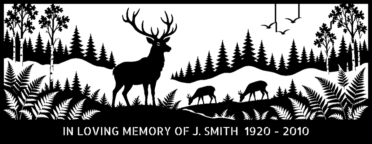 Stag in the Forest Memorial Bench (Personalised) – laser-cut back panel design