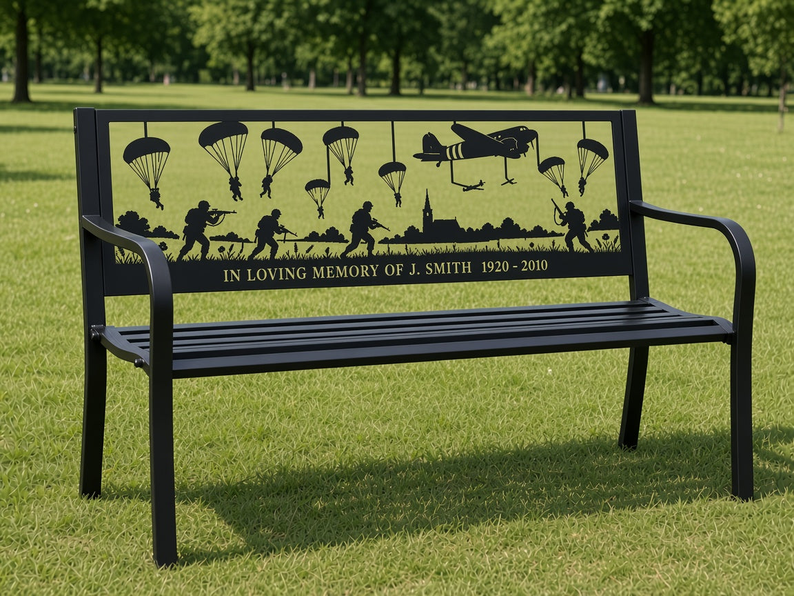 D-Day Airborne Memorial Bench (Personalised) – illustrative mockup