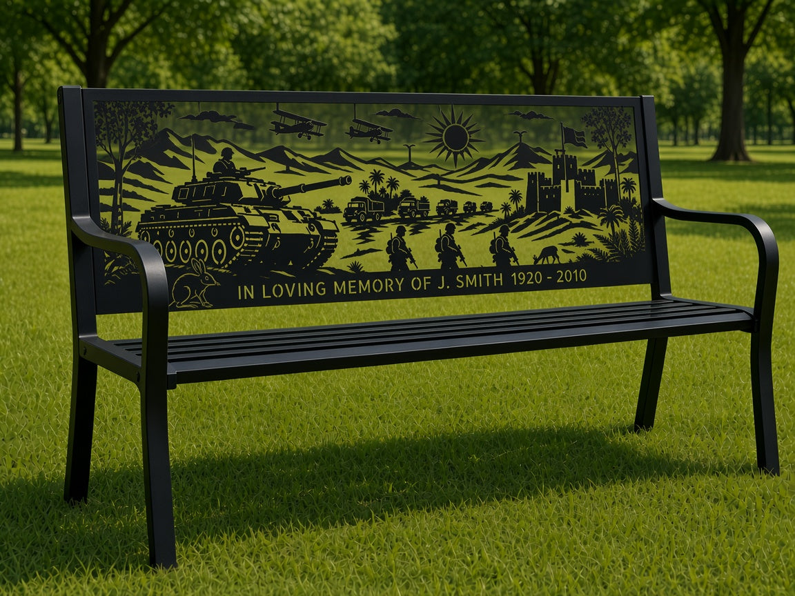 Desert Rats Tank Memorial Bench (Personalised) – illustrative mockup