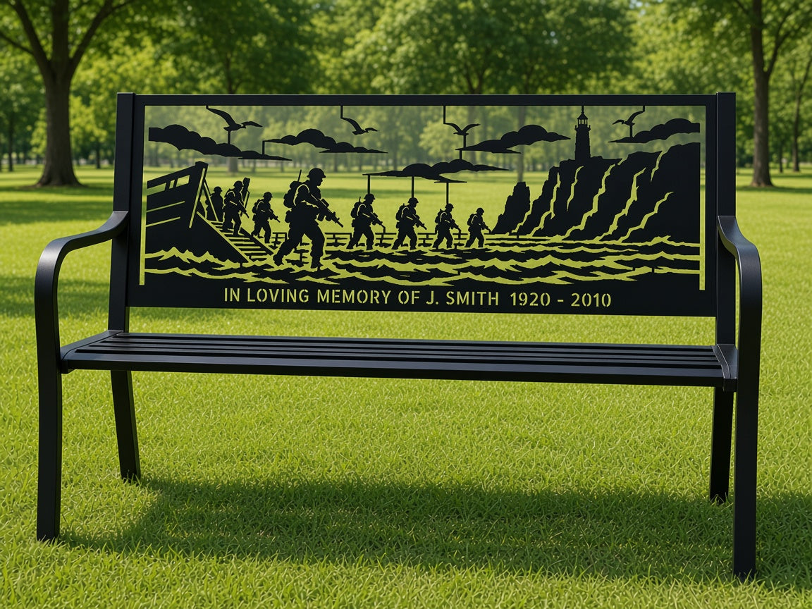 Commando Beach Landing Memorial Bench (Personalised) – illustrative mockup