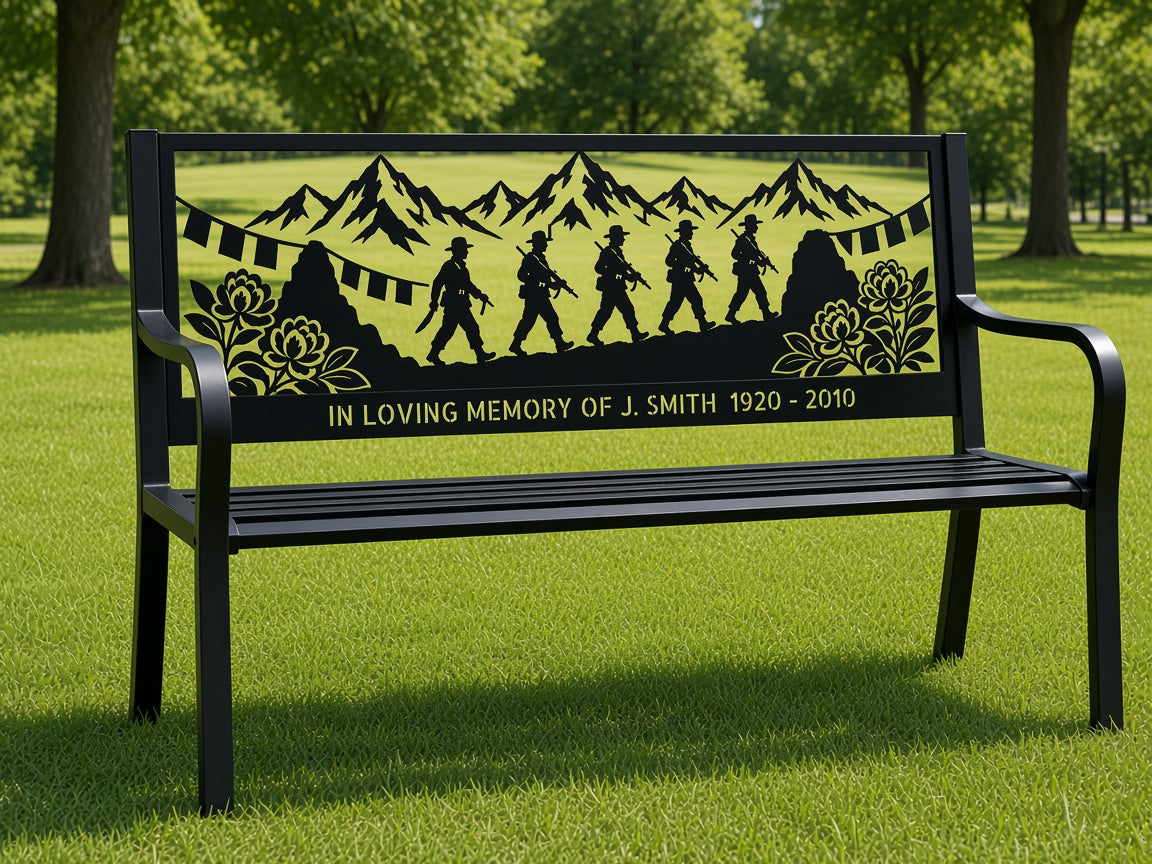 Gurkha Ridge March Memorial Bench (Personalised) – illustrative mockup