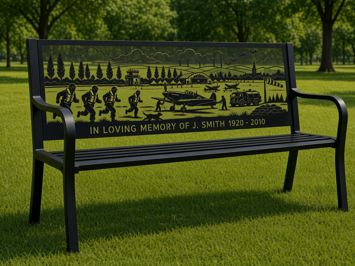 Hurricane Scramble Memorial Bench (Personalised) – illustrative mockup